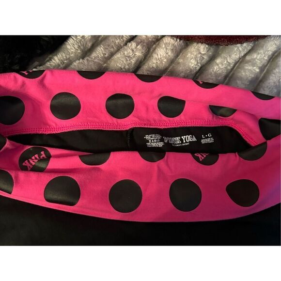 Vintage VTG VS PINK logo black & pink polka dot yoga pants/legging dog large /L - Picture 3 of 3